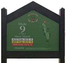 Sample endurance range sign showing hole number, hole map, par and yardage
