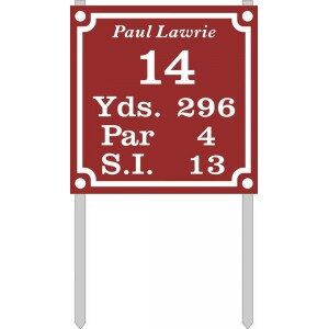 Red golf course tee plate